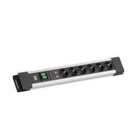 BACHMANN Connectus 6-Way Power Strip (Robust Multiple Socket with Switch, Surge Protection and 2 m Cable) Grey, Black