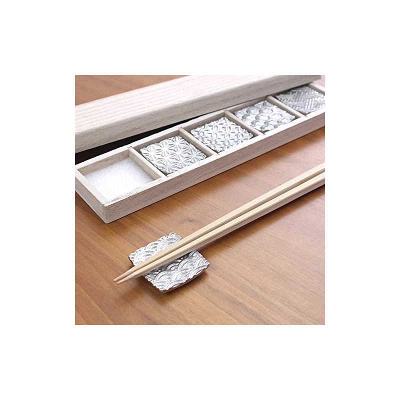 Tin Chopsticks Rest Auspicious Crest Set of 5 in Paulownia
