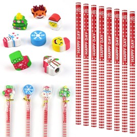 Kleemeiero 60 Piece School HB Pens Set Christmas Pencils with Erasers Pencils Children Party Bags with Eraser Christmas Party Favours for Children Christmas Gift