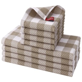 homing Buffalo Plaid Kitchen Towels and Dishcloths Set, 12" x 12" and 13" x 28", Set of 8 Bulk Cotton Waffle Weave Dish Towels, Super Soft Absorbent Hand Towels for Kitchen, Khaki & White