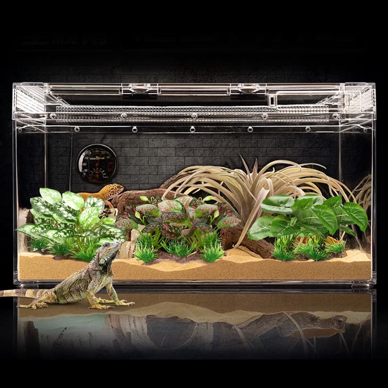 BEGONDIS 2Pcs Reptile Artificial Plants, Terrarium Plants Decorations Supplies, Aquarium