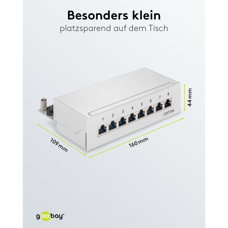 Goobay 62063 CAT 6a Mini/Desktop Patch Panel, 8 Port, Grey