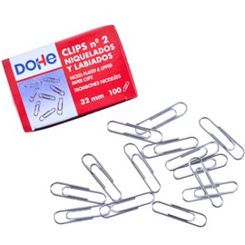 Dohe - Nickel Plated Paper Clips (Pack of 1000) - No.2, 32mm - Office Supplies