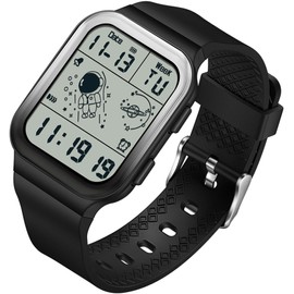 findtime Digital Watch Rectangular Watches for Women Men Black Unisex Square LED Electronic 5ATM Waterproof Wristwatch Sports Silicone Strap