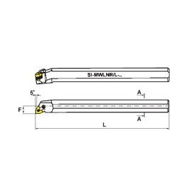 SI-MWLN R/L Boring Bars SI-MWLNL 16-4, Shank: 1", Min Bore: 1.280", OAL: 12", Center Line F: .640", Use with WNM Insert: 43_ , LH