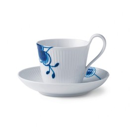 Royal Copenhagen 1016909 Blue Fluted Mega High Handle Cup & Saucer, 8.1 fl oz (240 ml), White Wedding Gift