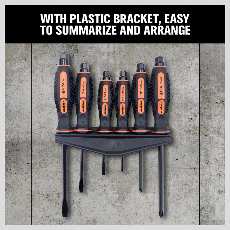 HORUSDY 6PC Magnetic Screwdriver Set 3 Slotted 3 Phillips Hexagon