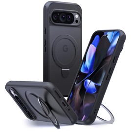 JIC - for Pixel 9 Pro XL - Black Matte Protective Case with Stand - [Integrated Magnets for Magsafe Accessories] - Not compatible with Pixel Stand