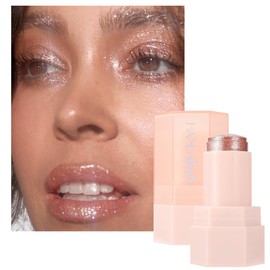 KARLOR Highlighter Stick Glitter Face Body Highlighter Pen Makeup Pink Shiny Body Shimmer Pearlescent Fine Sparkling Delicate Glitter for Nose Eyes Collarbone (06#Champagne)