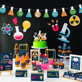 YiiiGoood Science Theme Happy Birthday Paper Banner For Kids Birthday Party