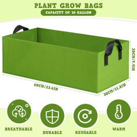 6 Pack Rectangle Plant Grow Bags with Handles, 10 Gallon Green Felt Plant Bag, 23.6" x 11.8" x 7.9" Nonwoven Fabric Raised Garden Bed Planting Pot for Outdoor Growing Vegetable Fruit Flower Herb