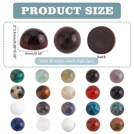 PH PandaHall 40pcs 4mm Natural Gemstone Cabochons, 20 Styles Half Round Flatback Cabochons Stone Quartz Crystal Tiles Cabochons No Hole Natural Stone Gems for Earring Bracelet Jewelry Making