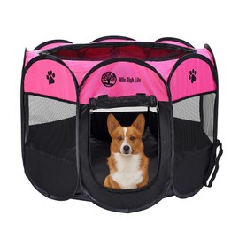 Mile High Life | Foldable Dog Playpen | Portable Dog Crate w Removable Shade Cover | Dog Kennel Indoor/Outdoor w Carry Case | Pen Tent for Dog/Cat/Rabbit(Hot Pink, Medium (36"x36"x23"))