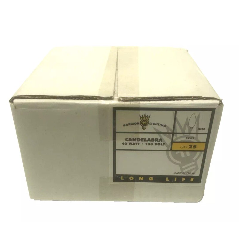 HORIZON 40WATT TORPEDO BULB, CANDELABRA BASE, CLEAR. LONG LIFE, CASE