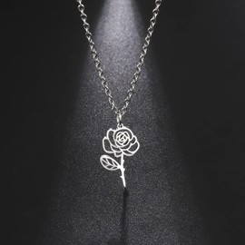 kkjoy Birth Month Flower Necklace Stainless Steel June Birth Flower Rose Pendant Necklace Best Friend Necklace Jewellery Gifts for Women Girls