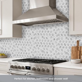 Glass Mosaic Tile Backsplash Leaf-Shape Marble Look
