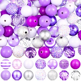 Sasylvia 100 Pcs 20 mm Bubblegum Beads for Pens Rhinestone Beads Shine Disco Ball Beads Plastic Chunky Beads Loose Round Spacer Beads for Jewelry Making DIY Craft Pen Bracelet Supplies(Stylish Style)