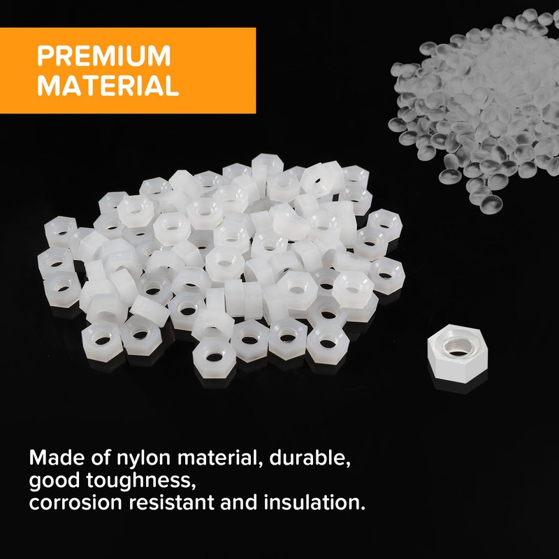 Lyeteung 100 PCS M3 Metric Thread Hexagon Fastener, Nylon Hex