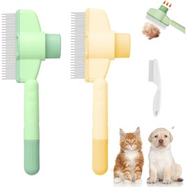 2PCS Pet Combs for Cats, Stainless Steel Long & Short Teeth Combs,Durable Self-Cleaning Pet Combs for Grooming for Grooming with Release Button, Comfort and Safety