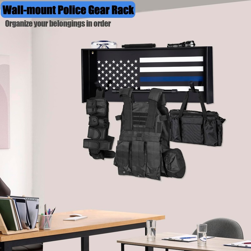 BUYYAH Wall Mounted Police Gear Rack, Tactical Duty Gear Rack