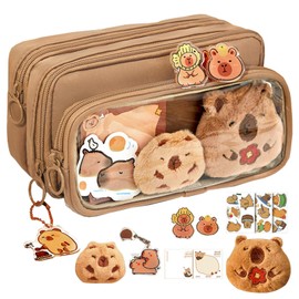 Capybara Large Capacity Pencil Case | Open Wide 4 Compartment Pencil Case Pen Pouch | Cute Capybaras Pen Pouch for Student School Supplies | Clear Pencil Pouch