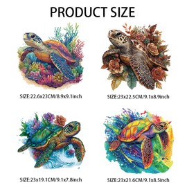 arricraft Iron-On Patch with Sea Turtle 4 Pieces 4 Sizes Iron-On Transfers Coral Roses Flowers Waves Heat Transfer Sticker Plastic Washable Patches for DIY Clothing Decor
