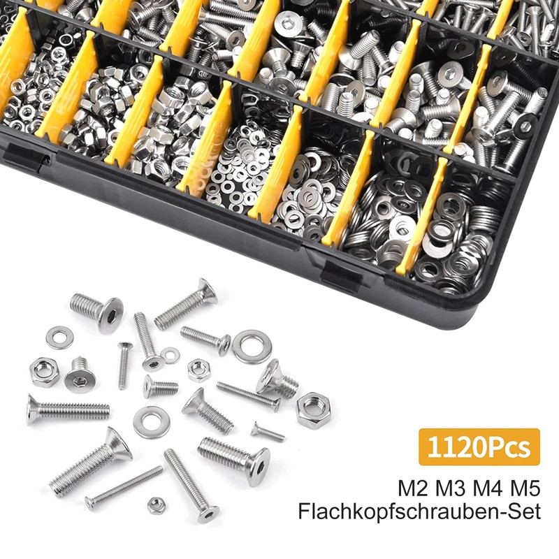 VIGRUE 1120 Pieces M2 M3 M4 M5 Countersunk Screws with