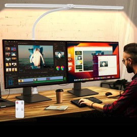 MACASA Double Head LED Desk Lamp with Remote Control for Home Office 24W Brightest Computer Desk Light for Workbench Drafting Architect Study Reading with Anti-Glare Cover