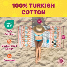 Sun Drunk Turkish Beach Towel – Quick-Dry, Sand-Free, Soft Turkish Towel – Lightweight for Travel – Oversized for Beach or Pool Towel or as a Beach Blanket or XL Scarf (Aztec Orange)