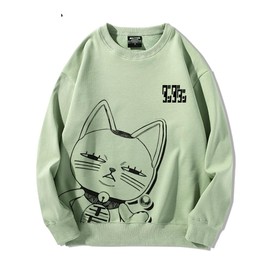Japanese Anime Lucky Cat Graphic Crewneck Sweatshirts Green Couples Dandadan Merch