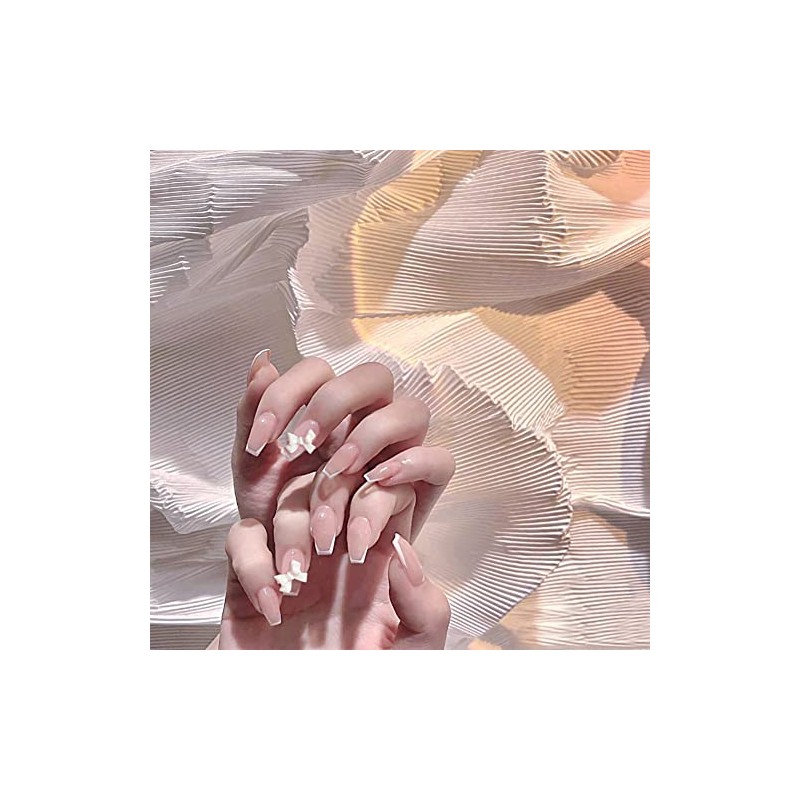 24 Pcs Beautiful White Edge Nail Tips Butterfly Nails for