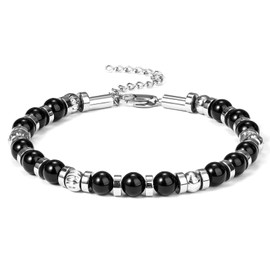 Stainless Steel Beaded Bracelets for Men: 6MM Natural Stone Beads Mens Bracelet Silver Crystal Jewelry Bring Luck Prosperity - Cool Anniversary Birthday Gifts for Men Him Man Boyfriend Son Dad