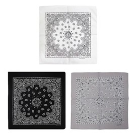 Panda Family Bandana Paisley Lunch Cloth Lunch Mat, Set of 3, 100% Cotton, Elementary School, Black, Gray, White, B.23_Black/Gray/White, 1 Each