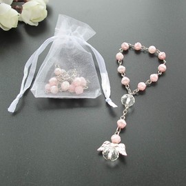 Baptism Favor 12PCS Pink Mini Angel Rosaries Christening First Communion Recuerditos Bautizo Gift for Guest with Gift Bags