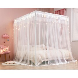 ZIQINPSQ Canopy Bed Curtains - Princess Bed Canopy for Girls - Bed Drapes Netting Mosquito Net for Bed- Bedroom Decoration Accessories (White, Single-1 X Bed Canopy)