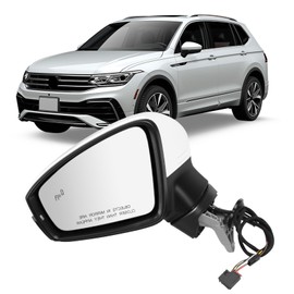 Left Driver Side Mirror Rear Door View Mirror Compatible with Volkswagen Tiguan 2018-2023,w/Heated/Blind Spot Indicator/Manual Folding/Power Adjustment/Signal Light/HD Glass(8Pins,White)