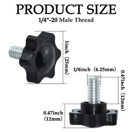 Aifeier ET 4 Pieces Star Hand Knob, 1/4"-20 x 0.47“ Threaded Post Black Plastic Hex Shaped Clamping Knob Handle