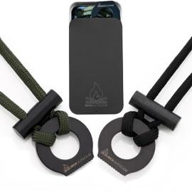 RKR OUTDOOR Fire Starter Paracord Necklace (2 Pack) - 12,000 Strikes - Ferro Rod and Striker with Adjustable 550 Paracord - Flint and Steel with Tinder Paracord for Camping - Bushcraft (Black - Green)