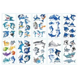 KC Certified Panda Road Shark Children's Tattoo Sticker Sticker for staying at home, water-boosting tattoo mask sticker, 1 piece, D-10 piece set / kc인증 판다로드 상어 어린이 타투 판박이 스티커 집콕놀이 물로 부티는 타투 마스크 스티커, 1개, D-10장세트