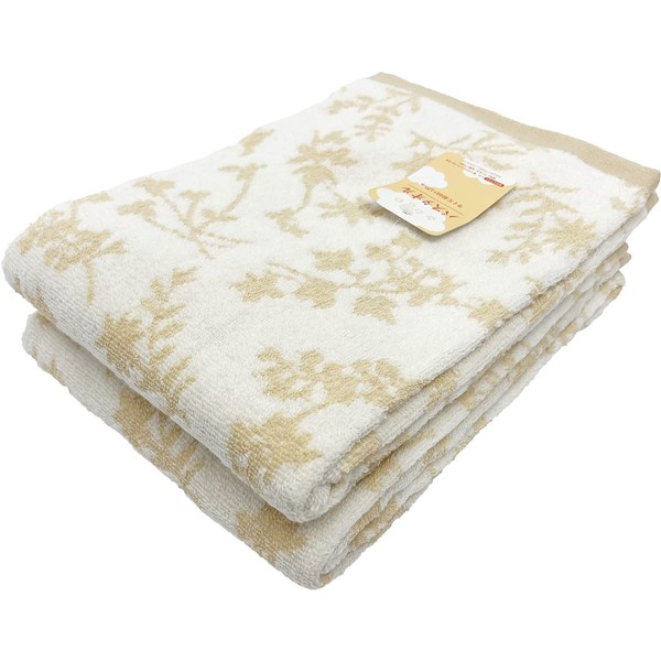 Hayashi BG423328-2P Bath Towel, Beige, Approx. 23.6 x 47.2 inches (60 x 120 cm), Non-twist Yarn, Set of 2