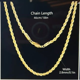 Generic Genuine 18K Yellow Gold / 925 Sterling Silver 18 inch 2.8mm Rope Necklace  11gr