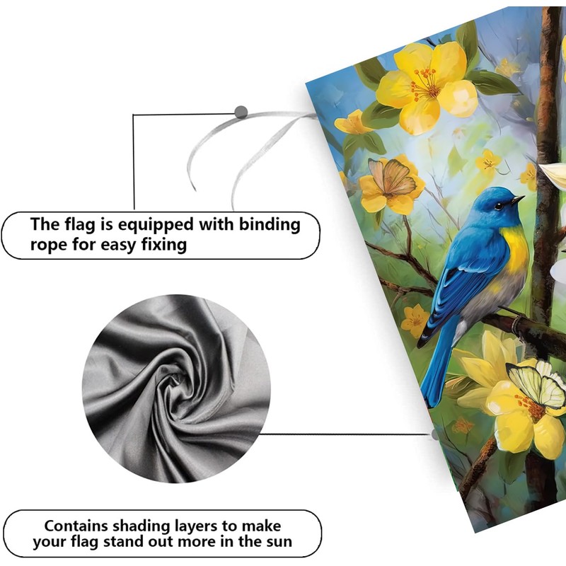 Large Spring Summer House Flags 28x40 Double Sided Bluebird Garden