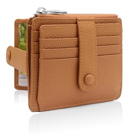QEWORANE Small Wallet for Women RFID Blocking Card Holder Slim Leather Women Wallet Multi Card Case with ID Window Zipper Coin Pocket Purse (Brown)