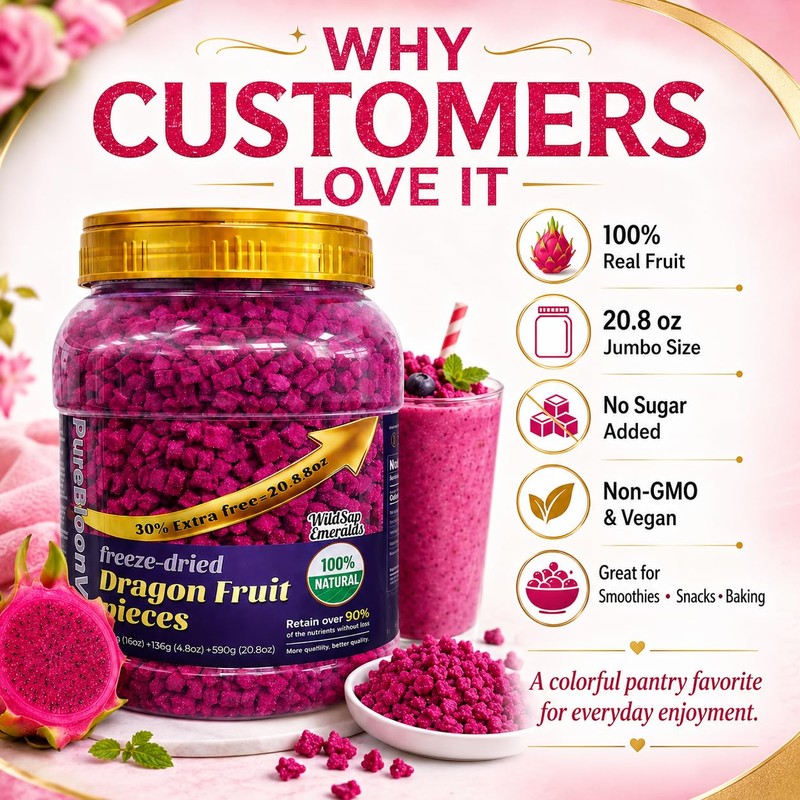 WildSap Emeralds Freeze Dried Dragon Fruit - 20.8 oz (590g)
