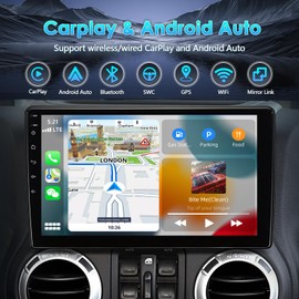 Car Radio Stereo for Jeep Wrangler JK 2007-2018 Compass Grand Cherokee Dodge Ram 1500 Wireless CarPlay Android Auto,10 inch IPS Touchscreen GPS Bluetooth FM SWC Backup Camera