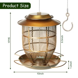 Bird Feeder for Outdoors, Funnel Style Wild Finch Feeders for Outside Hanging Courtyard Bird Watching, Metal Birdfeeder with Lid Fixing Buckle, 3Lbs Capacity