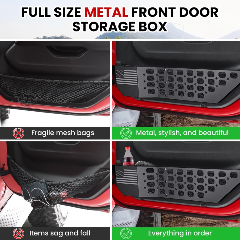DIAMOOKY Metal Front Door Pocket Storage Box for Jeep Wrangler
