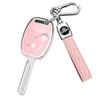 QBUC for Honda Key Fob Cover with Leather Keychain,Soft TPU