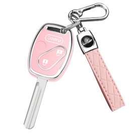 QBUC for Honda Key Fob Cover with Leather Keychain,Soft TPU Car Key Case Protector Compatible with Honda Accord 2003-2012 Civic EX 2006-2013 Pilot 2009-2015 CR-V 2005-2006,3 Buttons Smart Key(Pink)