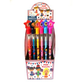 TINYMILLS 24 Pcs Cheerleading Multi Point Stackable Push Pencil Assortment with Eraser for Party Favors Goodie Bag Stuffers VBS Classroom Rewards Pinata Fillers Carnival Prize
